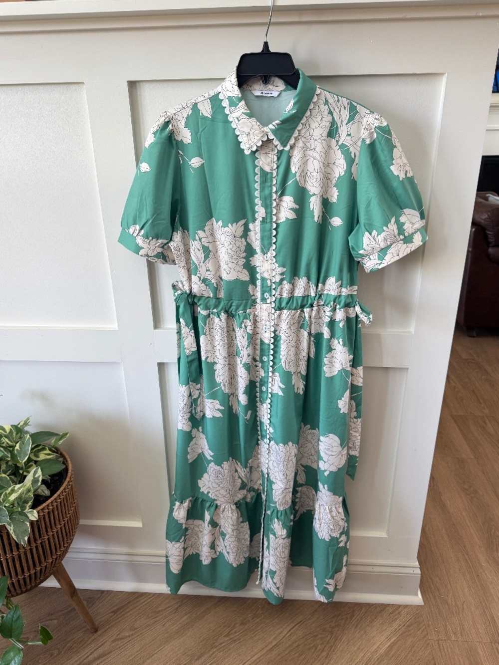 Wenrine Green Floral Button Down Maxi Shirt Dress Size L